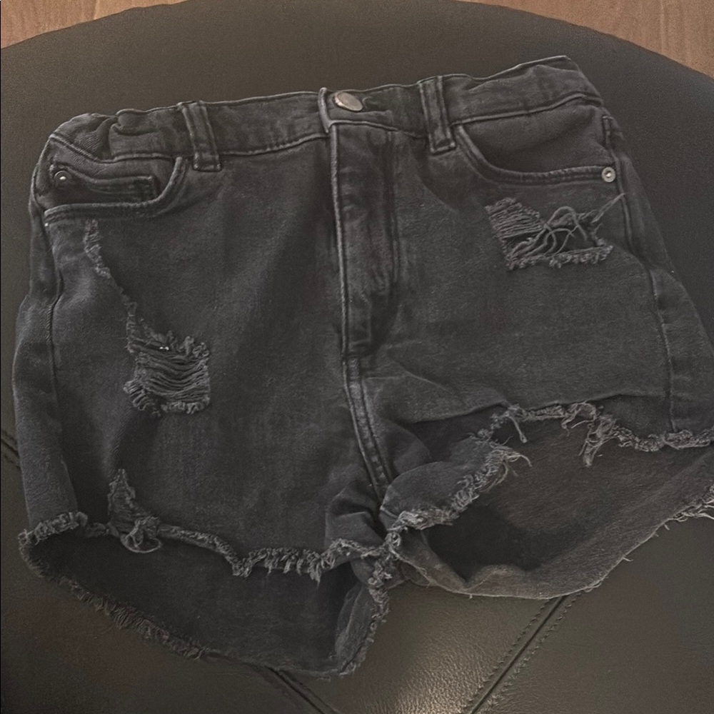 Distressed Black Denim Shorts